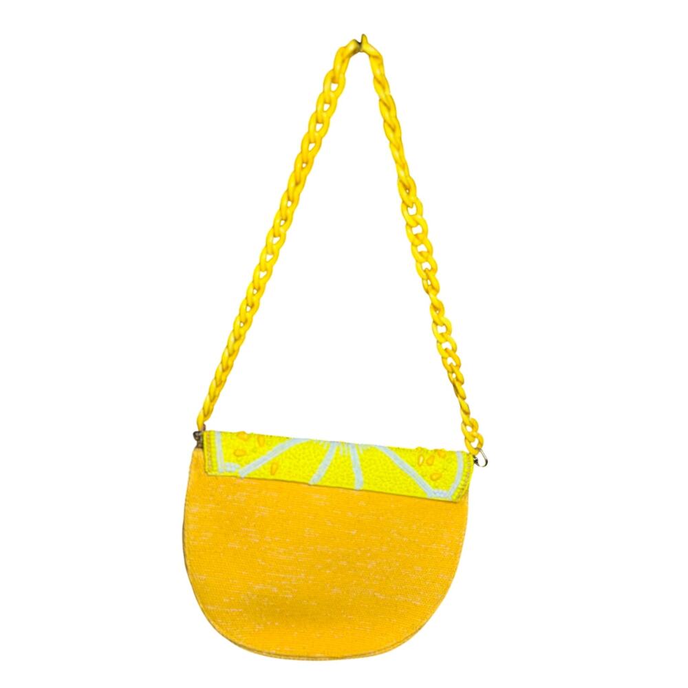๐ America & Beyond NWT Beaded Lemon Crescent Bag โ Statement Shoulder Purse - Picture 8 of 10
